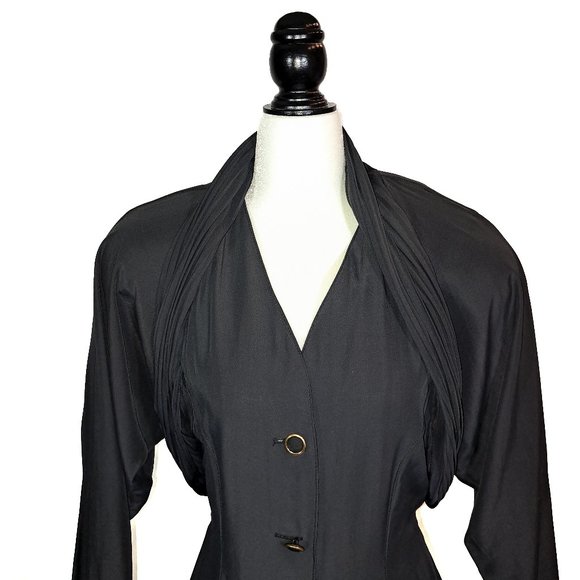 Tailored Black Coat Dress Vintage 80s - Picture 1 of 3